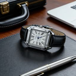 Men's Square Roman Numeral Quartz Watch, Luxury Stainless Steel Case, Black Leather Strap, Automatic Style Wristwatch, Waterproof, Business Dress Watch, Date Display, Elegant Watch, Suitable for Gentlemen's Casual and Formal Daily Wear