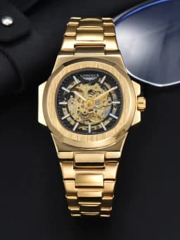 LONGLUX Men Automatic Mechanical Watch Luxury Watches Waterproof Skeleton Business Cheap Wholesale Stainless Steel Gift Watch