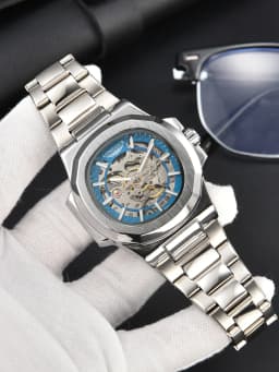 LONGLUX Men Automatic Mechanical Watch Luxury Watches Waterproof Skeleton Business Cheap Wholesale Stainless Steel Gift Watch
