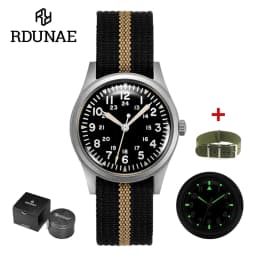 2025 New RDUNAE RA03 34.5mm Military Men Vintage Quartz Watch G10 Miyota 2035 Watches K1 Mineral Glass Stainless Steel Wristwatc