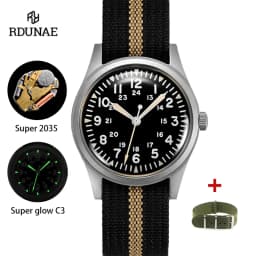 2025 New RDUNAE RA03 34.5mm Military Men Vintage Quartz Watch G10 Miyota 2035 Watches K1 Mineral Glass Stainless Steel Wristwatc