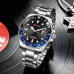 Stainless Steel Watch 40mm Business Fashion Red Blue Circle Diving Series Magnifying Glass Calendar Quartz Watches montre homme
