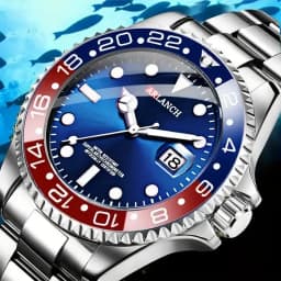 Stainless Steel Watch 40mm Business Fashion Red Blue Circle Diving Series Magnifying Glass Calendar Quartz Watches montre homme
