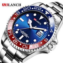 Stainless Steel Watch 40mm Business Fashion Red Blue Circle Diving Series Magnifying Glass Calendar Quartz Watches montre homme