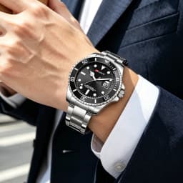 Stainless Steel Watch 40mm Business Fashion Red Blue Circle Diving Series Magnifying Glass Calendar Quartz Watches montre homme