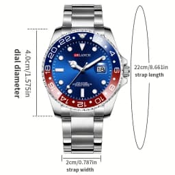 Stainless Steel Watch 40mm Business Fashion Red Blue Circle Diving Series Magnifying Glass Calendar Quartz Watches montre homme
