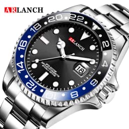 Stainless Steel Watch 40mm Business Fashion Red Blue Circle Diving Series Magnifying Glass Calendar Quartz Watches montre homme