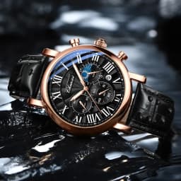 CHENXI 973 Men Quartz Watch Fashion Business Moon Phase Date Multifunctional Chronograph Leather Strap Wristwatch