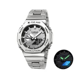 X-GEAR Digital Sports Electronic Unisex Watch Dual Display Full Function LED Alloy Large Time Steel Strap