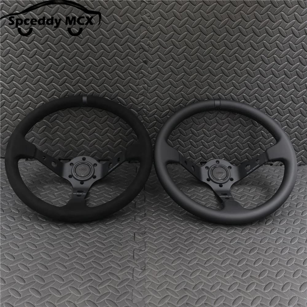 14inch 350mm Car Steering Wheel Suede Leather/Genuine leather Deep Concave Drift JDM Racing Black Edition 2407MOBE125