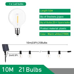 Festoon Solar LED Globe G40 String Light Fairy Outdoor For Christmas Party Garden Decorative Garland Lamp Street Patio Backyard