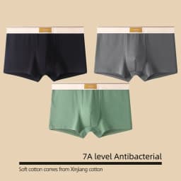 1/3Pcs Set Solid Color Men's Boxer Shorts Breathable Cotton Elastic Boyshorts Antibacterial 7A Level Comfortable Male Underwear