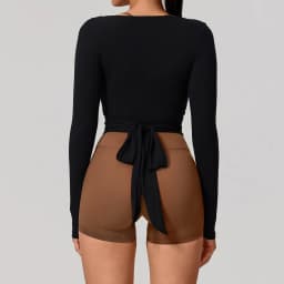 Hearuisavy Summer Women's Yoga Shirt Long Sleeve Sportswear Gym Breathable Quick Dry Sports Top Pilates Dance Ballet Wrap Tops