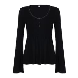 SUCHCUTE Women Solid Lace Trim Patchwork Button Flared Sleeves Shirt Casual V Neck Knit Top Y2k Aesthetic Fall Clothes Fairycore