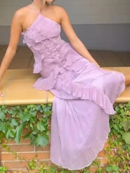 Chic Pleated Halter Neck Long Vacation Dress High Quality Purple Strapless Lotus Edge Maxi Dress 2025 New Lady Vacation Gown