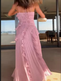 Chic Pleated Halter Neck Long Vacation Dress High Quality Purple Strapless Lotus Edge Maxi Dress 2025 New Lady Vacation Gown