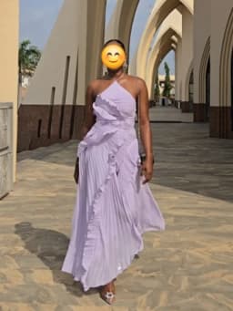 Chic Pleated Halter Neck Long Vacation Dress High Quality Purple Strapless Lotus Edge Maxi Dress 2025 New Lady Vacation Gown