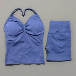 Yoga 2 Pieces Gym Set Women Backless Halter Tops High Waist Seamless Shorts Gym Suit Fitness Sports Bras Sportswear Workout Sets