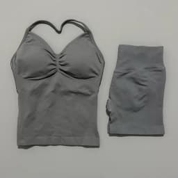 Yoga 2 Pieces Gym Set Women Backless Halter Tops High Waist Seamless Shorts Gym Suit Fitness Sports Bras Sportswear Workout Sets