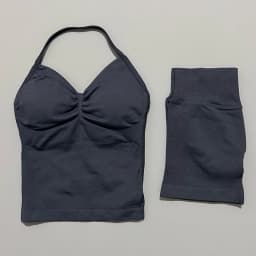 Yoga 2 Pieces Gym Set Women Backless Halter Tops High Waist Seamless Shorts Gym Suit Fitness Sports Bras Sportswear Workout Sets