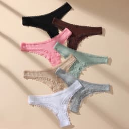 7Pcs/Set Women Thongs Panties Cotton Sexy Lace Underwear Tanga Solid Pants Plus Size Underpants G-Strings Female Lingerie S-3XL
