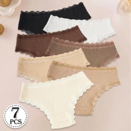 7PCS New Fashion Cotton Women's Underwear Solid Color Comfortable Breathable Panties Low-Rise Lace Trim Sexy Briefs Daily Sports