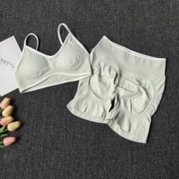 Peach Buttock Yoga Suit Women Gym Seamless Suspender Gathering Bra High Waist Hip Lifting Belly Tightening Shorts Fitness Set