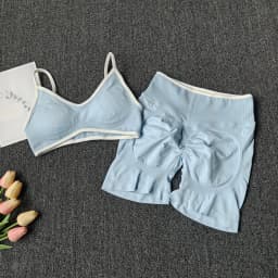 Peach Buttock Yoga Suit Women Gym Seamless Suspender Gathering Bra High Waist Hip Lifting Belly Tightening Shorts Fitness Set