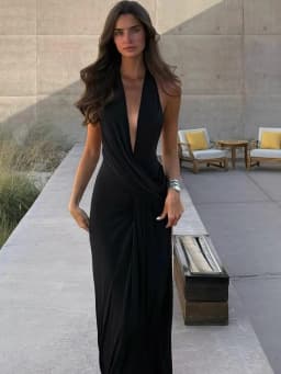 Sisterlinda Sexy High Splits Long Dress Women Halter Deep V-Neck Backless Sleeveless Summer Pool Party Ruched Elegant Vestidos