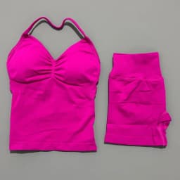 2 Pieces Sports Set Women Backless Halter Tops Fitness Tank Top High Waist Seamless High Stretch Shorts Gym Workout Sets
