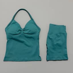 2 Pieces Sports Set Women Backless Halter Tops Fitness Tank Top High Waist Seamless High Stretch Shorts Gym Workout Sets