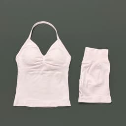 2 Pieces Sports Set Women Backless Halter Tops Fitness Tank Top High Waist Seamless High Stretch Shorts Gym Workout Sets