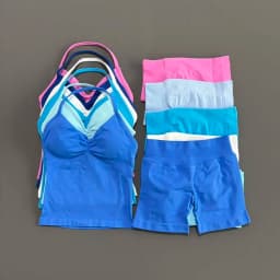2 Pieces Sports Set Women Backless Halter Tops Fitness Tank Top High Waist Seamless High Stretch Shorts Gym Workout Sets