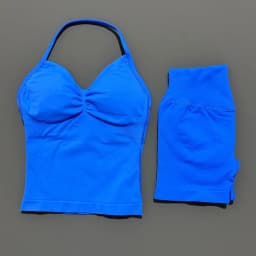 2 Pieces Sports Set Women Backless Halter Tops Fitness Tank Top High Waist Seamless High Stretch Shorts Gym Workout Sets