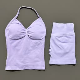 2 Pieces Sports Set Women Backless Halter Tops Fitness Tank Top High Waist Seamless High Stretch Shorts Gym Workout Sets