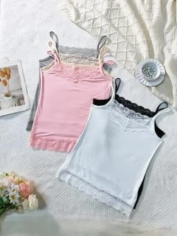 Lace Camisole for Women, Solid Color Casual Vest with Lace Splicing, Can Be Worn Inside or Outside