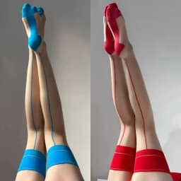 Vintage Cuban Heel Back Seam Thigh High Stockings Oil Shiny Ultra Thin Transparent Silk Hosiery Women Sexy Patchwork Lingerie