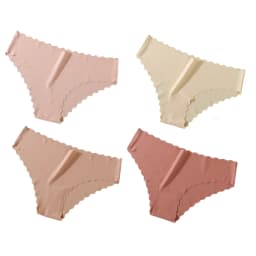 4Pcs/Set Ice Silk Mid-Rise Panties Women's Seamless Briefs Solid No Show Underwear Scalloped Edge Panties Sexy Lingerie XS-XL