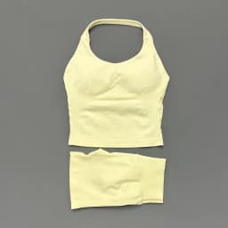 2 Pic Histello Sports Set Women Neck Halter Shockproof Longline Strappy Top Workout Scrunch Shorts Sets Fitness Clothes Gym Suit