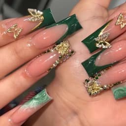 24Pcs Brown Long Coffin False Nails Glitter Ballet Wearable with French Design Fake nails Full Press on Nail Ins Nail Tips Art
