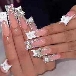 24Pcs Brown Long Coffin False Nails Glitter Ballet Wearable with French Design Fake nails Full Press on Nail Ins Nail Tips Art