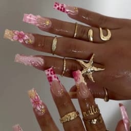 24Pcs Brown Long Coffin False Nails Glitter Ballet Wearable with French Design Fake nails Full Press on Nail Ins Nail Tips Art