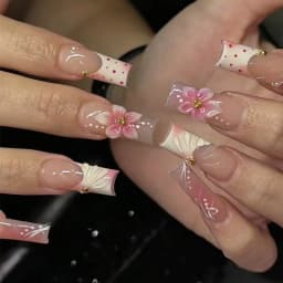 24Pcs Brown Long Coffin False Nails Glitter Ballet Wearable with French Design Fake nails Full Press on Nail Ins Nail Tips Art