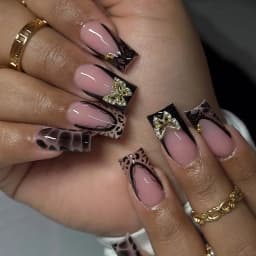24Pcs Brown Long Coffin False Nails Glitter Ballet Wearable with French Design Fake nails Full Press on Nail Ins Nail Tips Art