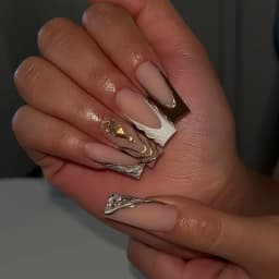 24Pcs Brown Long Coffin False Nails Glitter Ballet Wearable with French Design Fake nails Full Press on Nail Ins Nail Tips Art