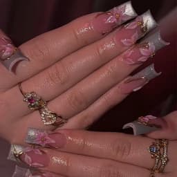 24Pcs Brown Long Coffin False Nails Glitter Ballet Wearable with French Design Fake nails Full Press on Nail Ins Nail Tips Art