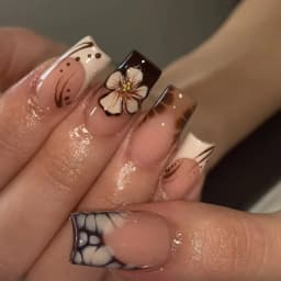 24Pcs Brown Long Coffin False Nails Glitter Ballet Wearable with French Design Fake nails Full Press on Nail Ins Nail Tips Art