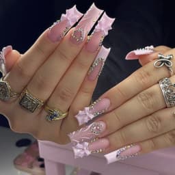 24Pcs Brown Long Coffin False Nails Glitter Ballet Wearable with French Design Fake nails Full Press on Nail Ins Nail Tips Art