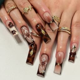 24Pcs Brown Long Coffin False Nails Glitter Ballet Wearable with French Design Fake nails Full Press on Nail Ins Nail Tips Art
