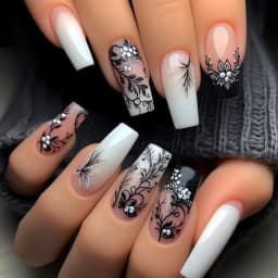 24Pcs Brown Long Coffin False Nails Glitter Ballet Wearable with French Design Fake nails Full Press on Nail Ins Nail Tips Art